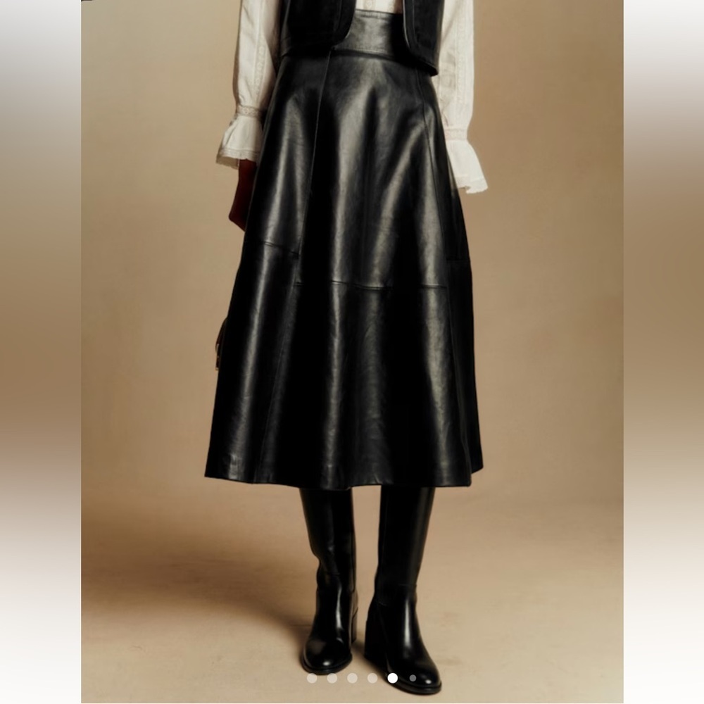 NEW Sezane Yasmine Lamb Leather Skirt in Black Size 8 - Picture 11 of 11